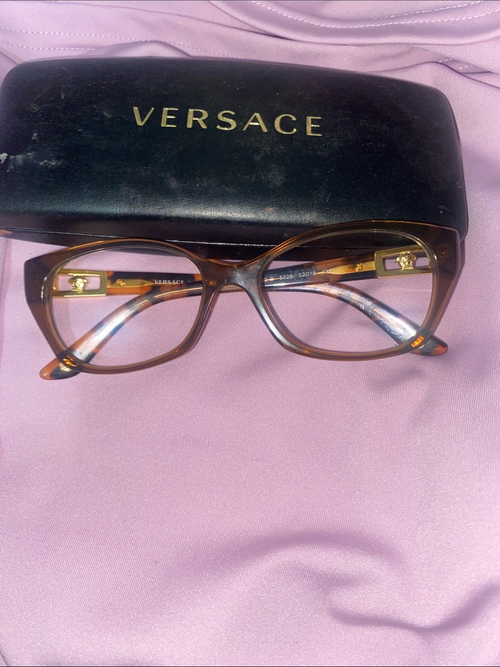 Versace Women's Tortoiseshell Brown Cat-Eye Glasses with Gold Accents